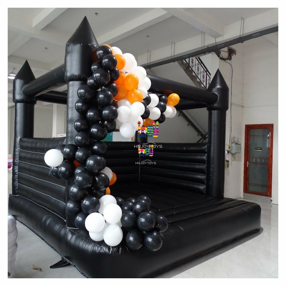 Small Black Inflatable Wedding Bounce House Modern Open Top Bouncy Castle 