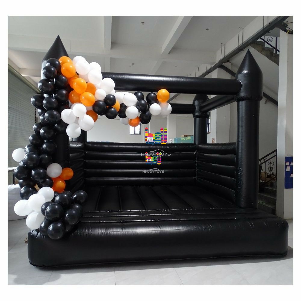 Small Black Inflatable Wedding Bounce House Modern Open Top Bouncy Castle 