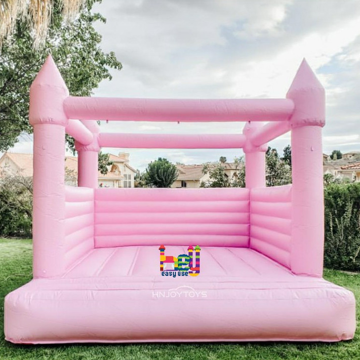 Kids Jumping Game Pastel Pink Inflatable Bounce House With Air Blower