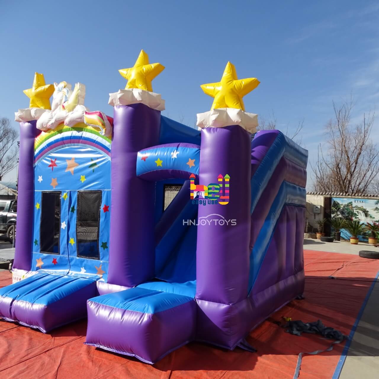 colorful 5 in 1 combo bounce house on sale