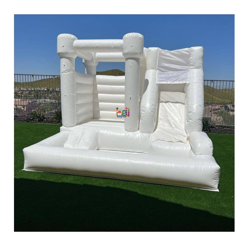 outdoor inflatable white bounce with ball pit and slide