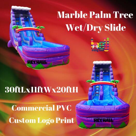 purple plam inflatable water slide with pool