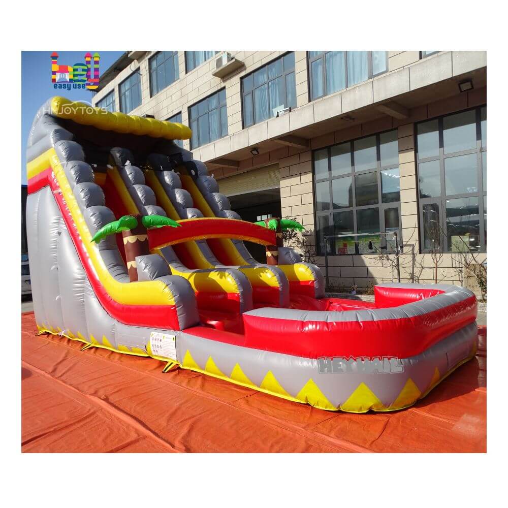 Double Lane Commercial Inflatable Water Slide With Swimming Pools 