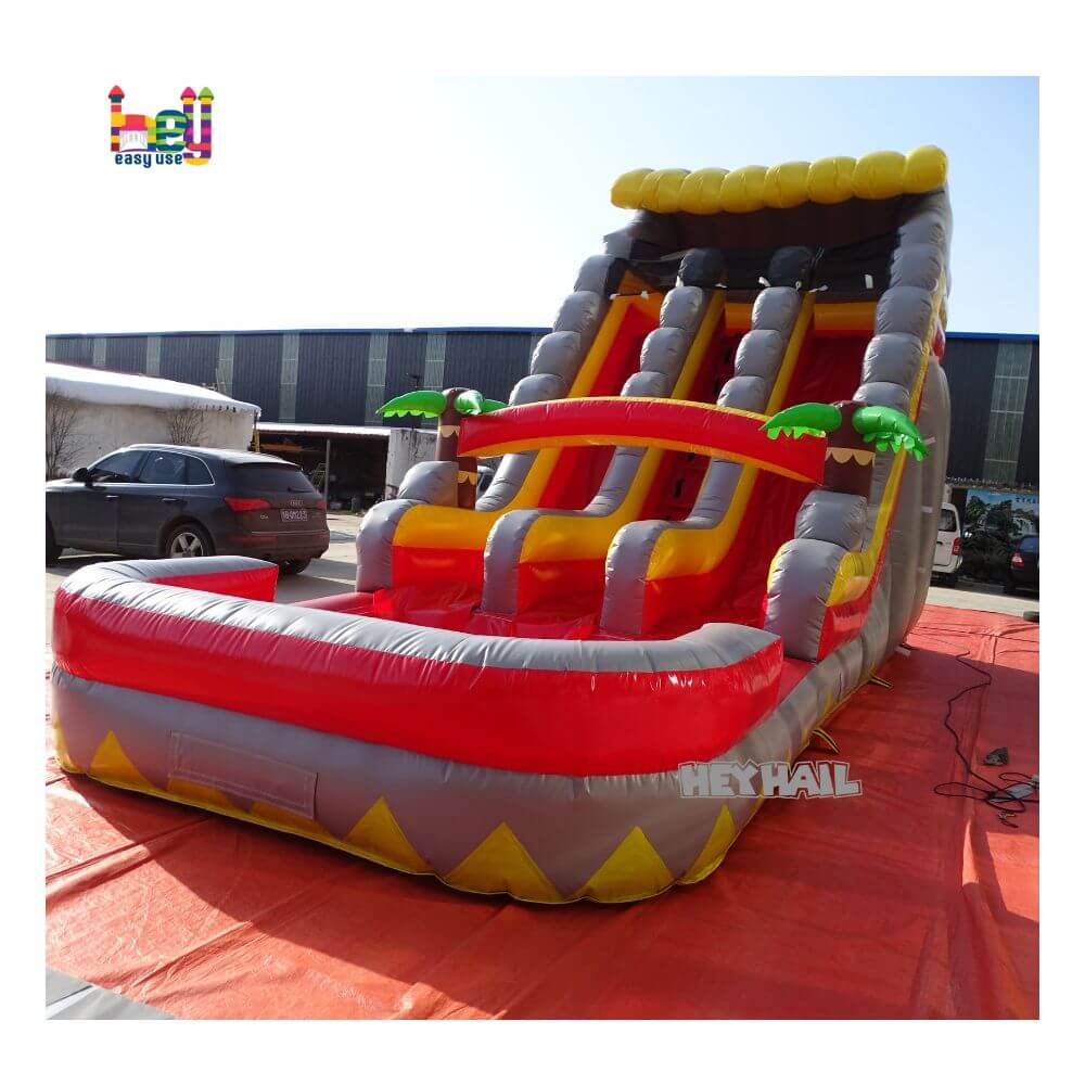 Double Lane Commercial Inflatable Water Slide With Swimming Pools 