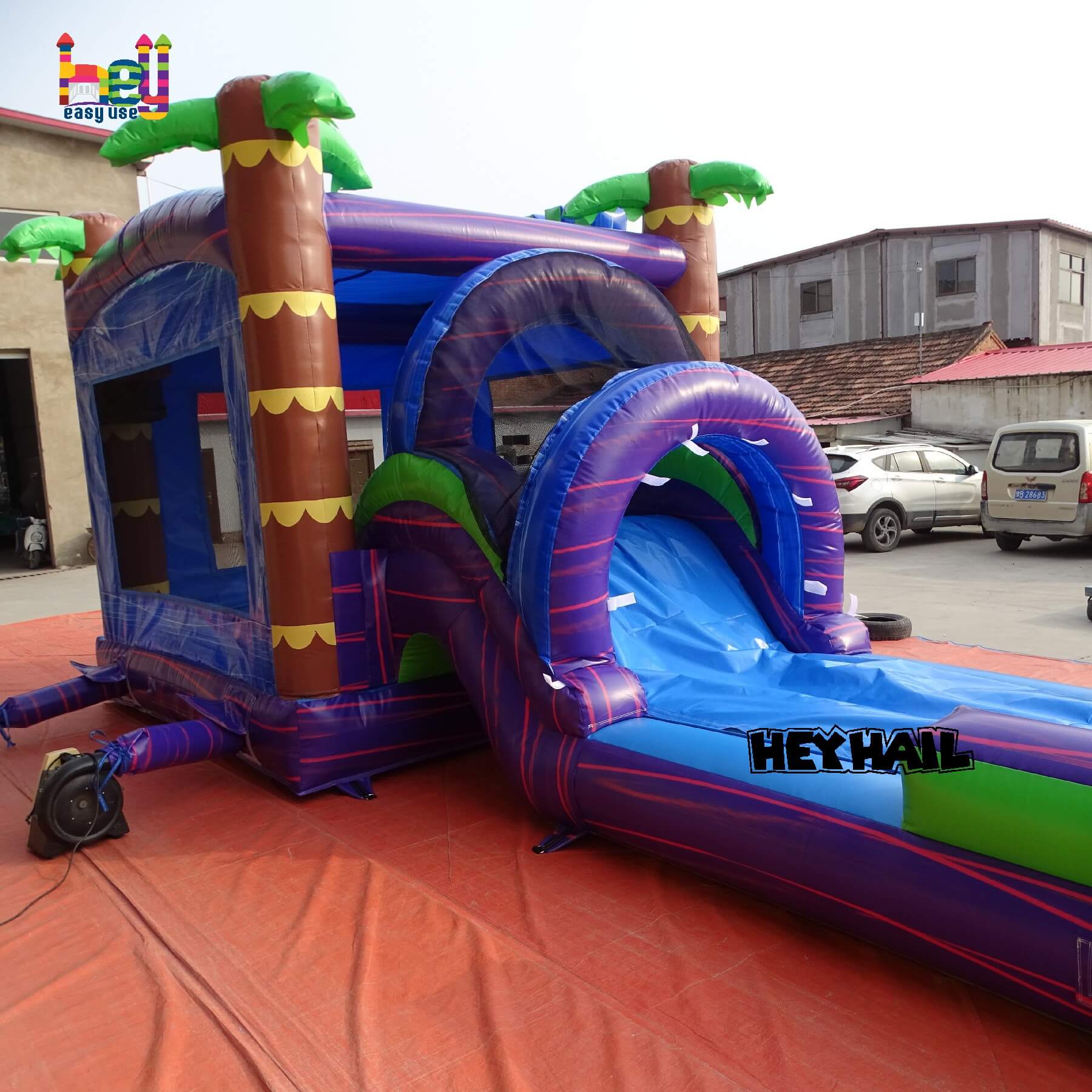 Palm Tree inflatable combo bounce house with dry wet slide