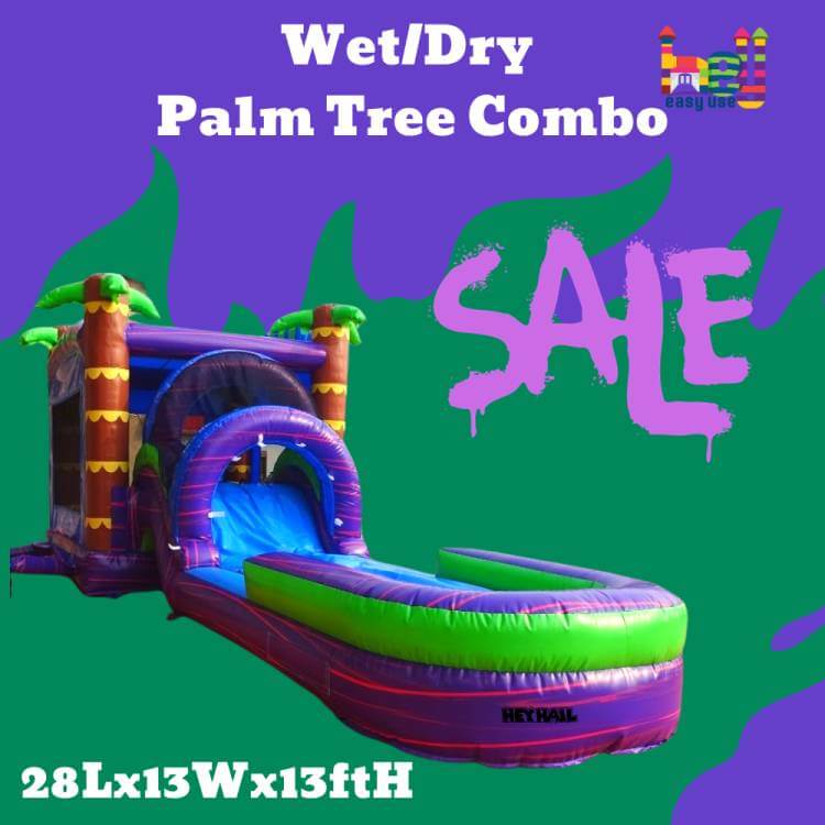 Palm Tree inflatable combo bounce house with dry wet slide