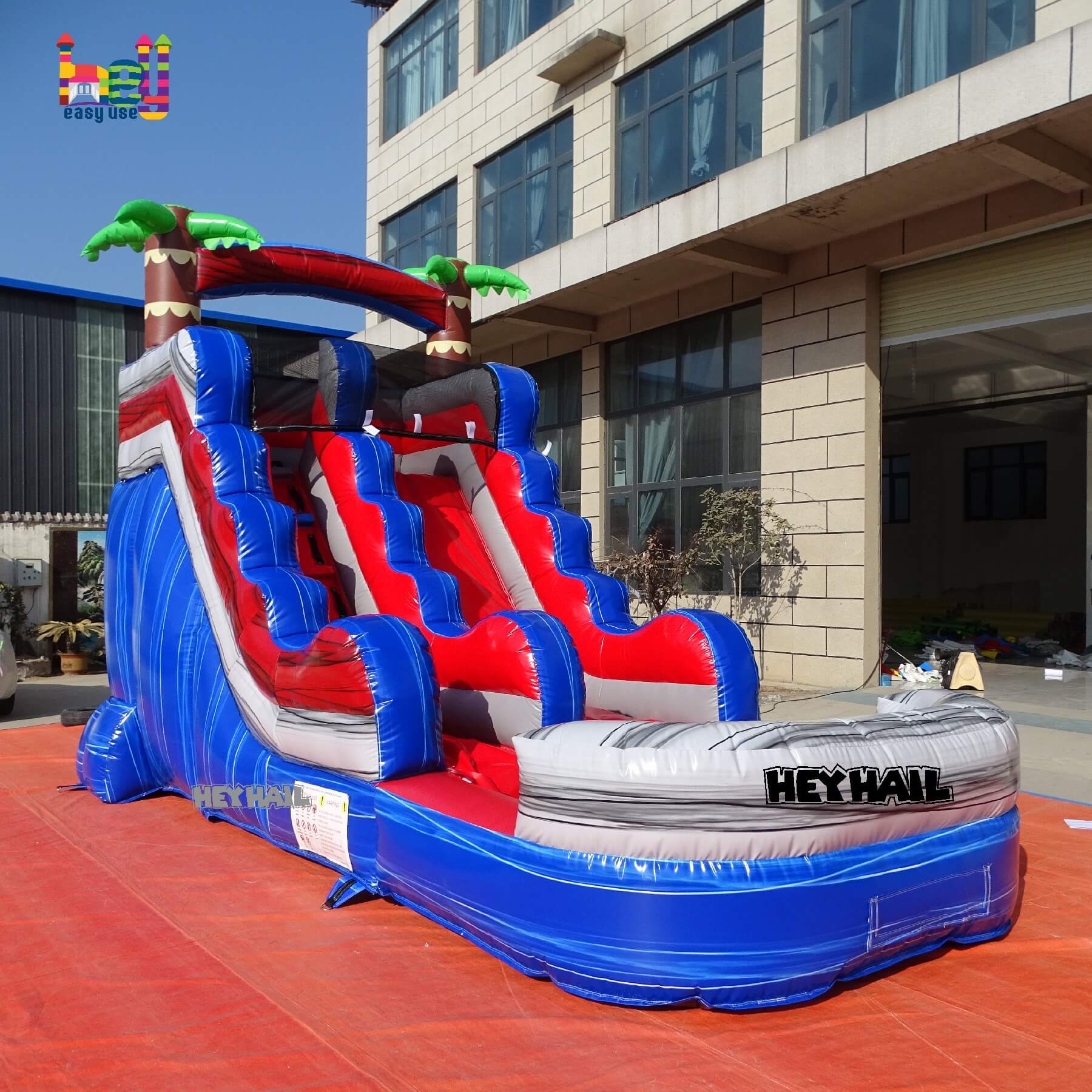 backyard palm tree inflatable water slide with pool for sale 