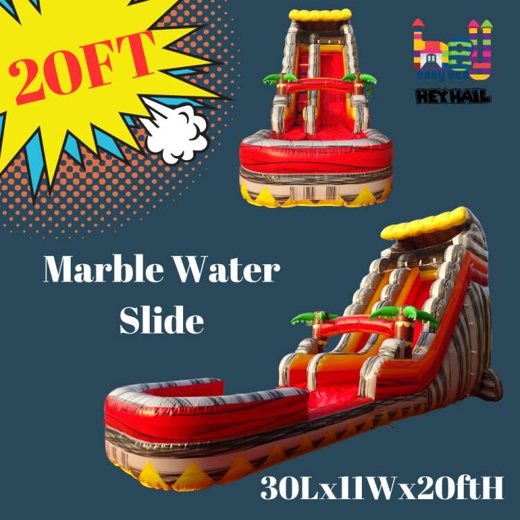 Marble Inflatable Water Slide With Swimming Pool