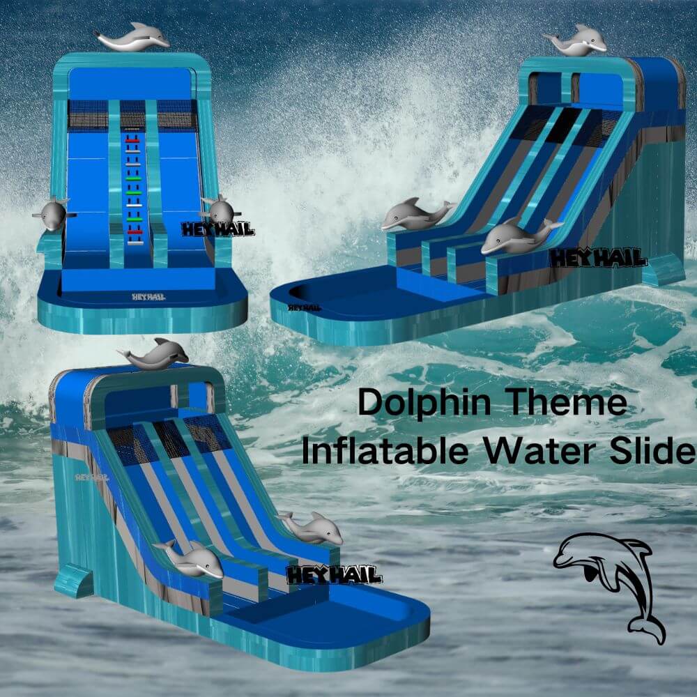 holiday theme double dolphin inflatable water slide