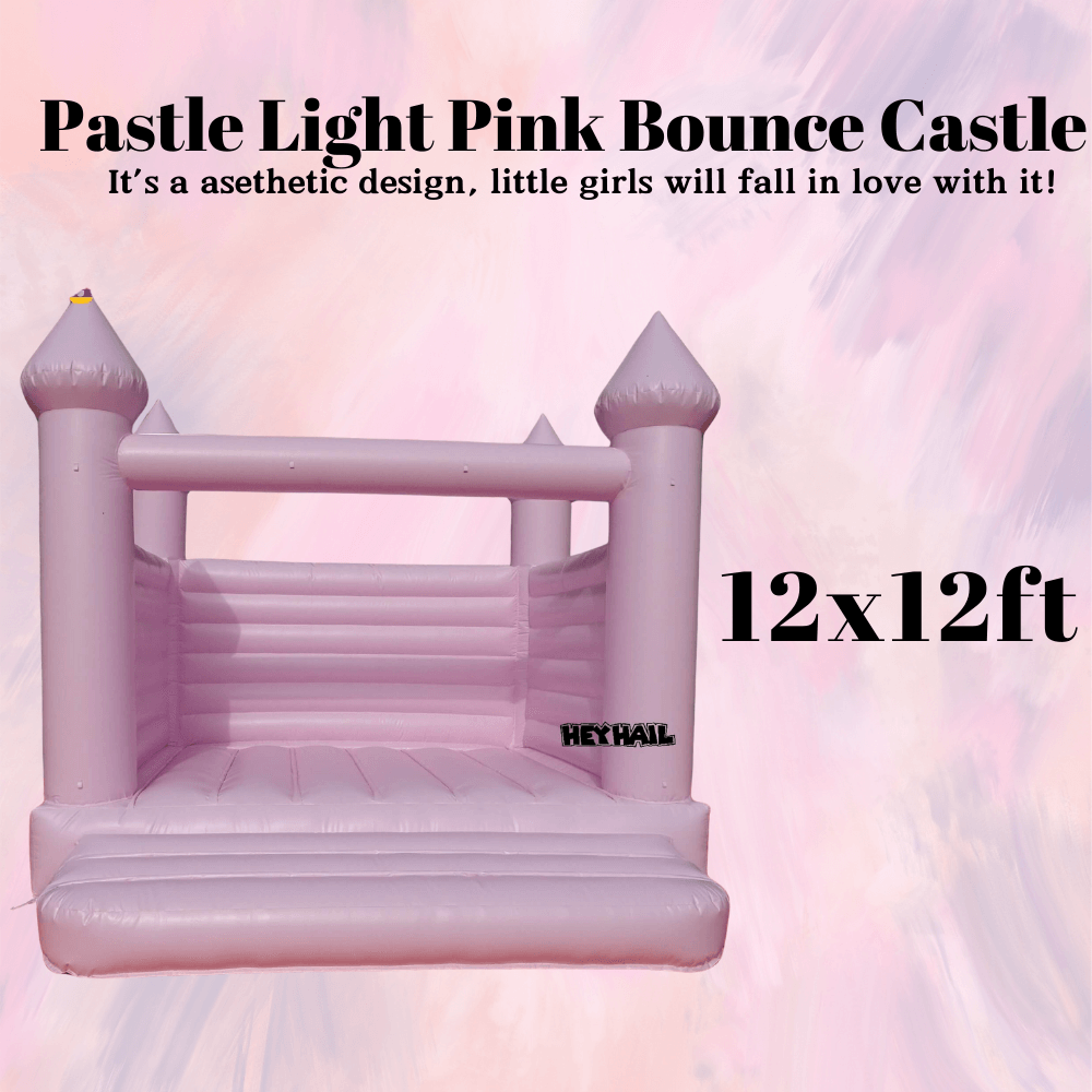 light pastel pink inflatable castle 