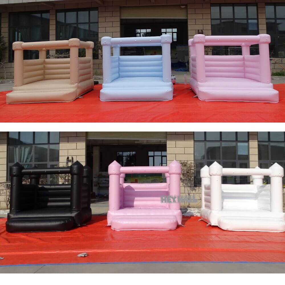 white and pastel castle jumper inflatable bounce house