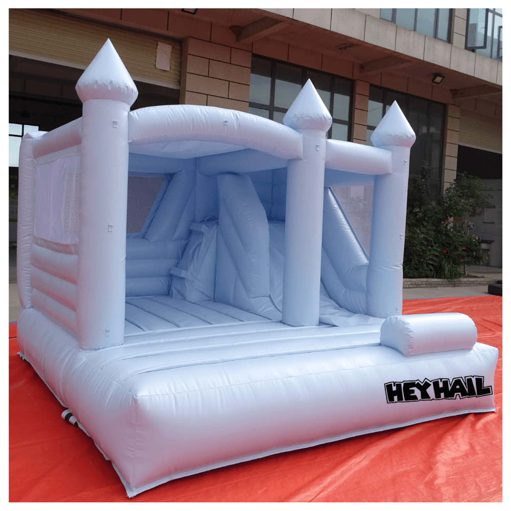 Blue Silde Inflatable PVC Tropical Combo Bounce House With Friends