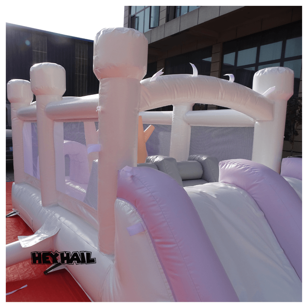 colorful commercial bounce house obstacles course