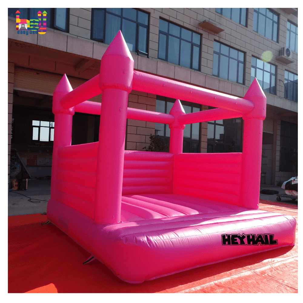 Pink Bouncy House Commercial PVC Inflatable Bounce Castle White