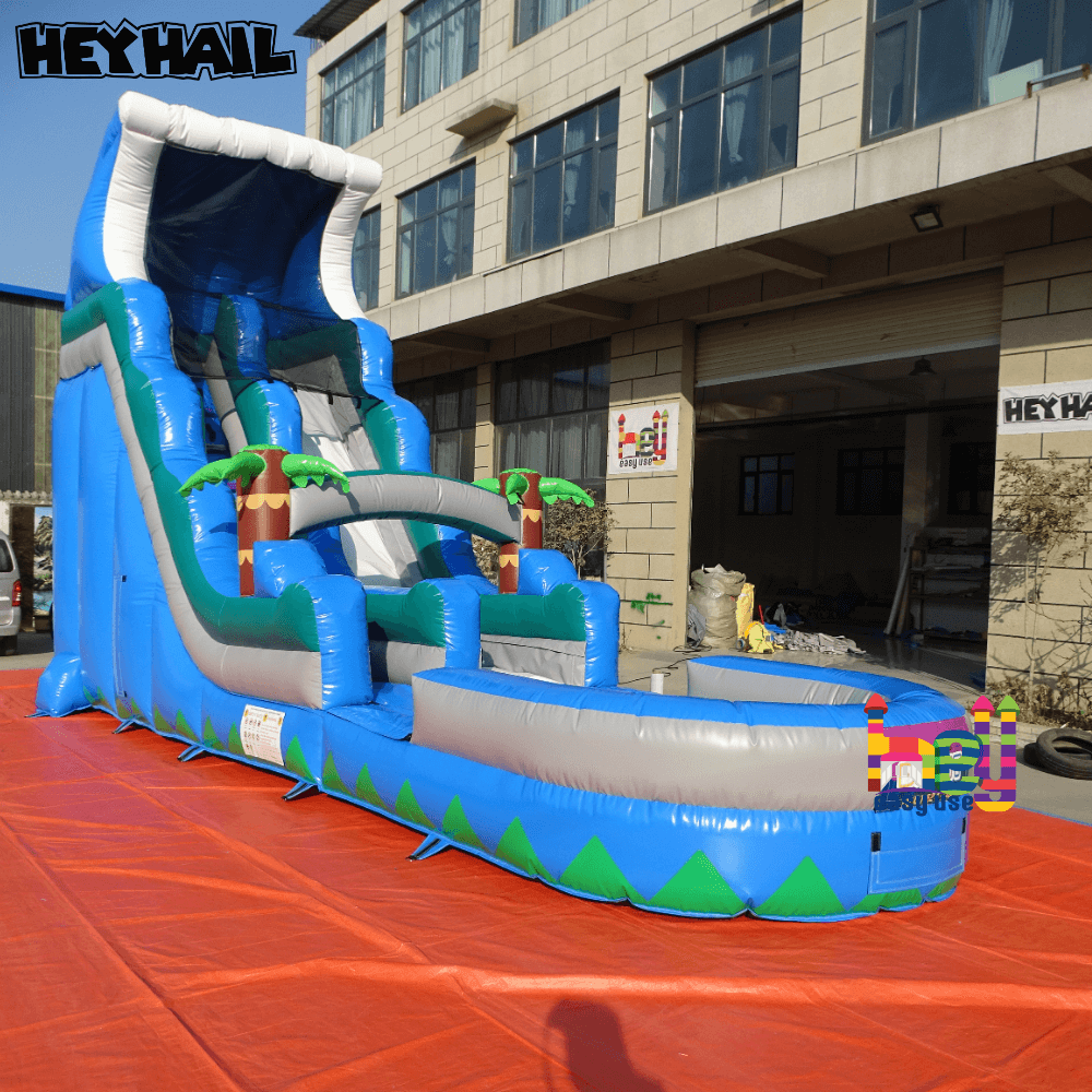 Blue plam tree Inflatable water slide 