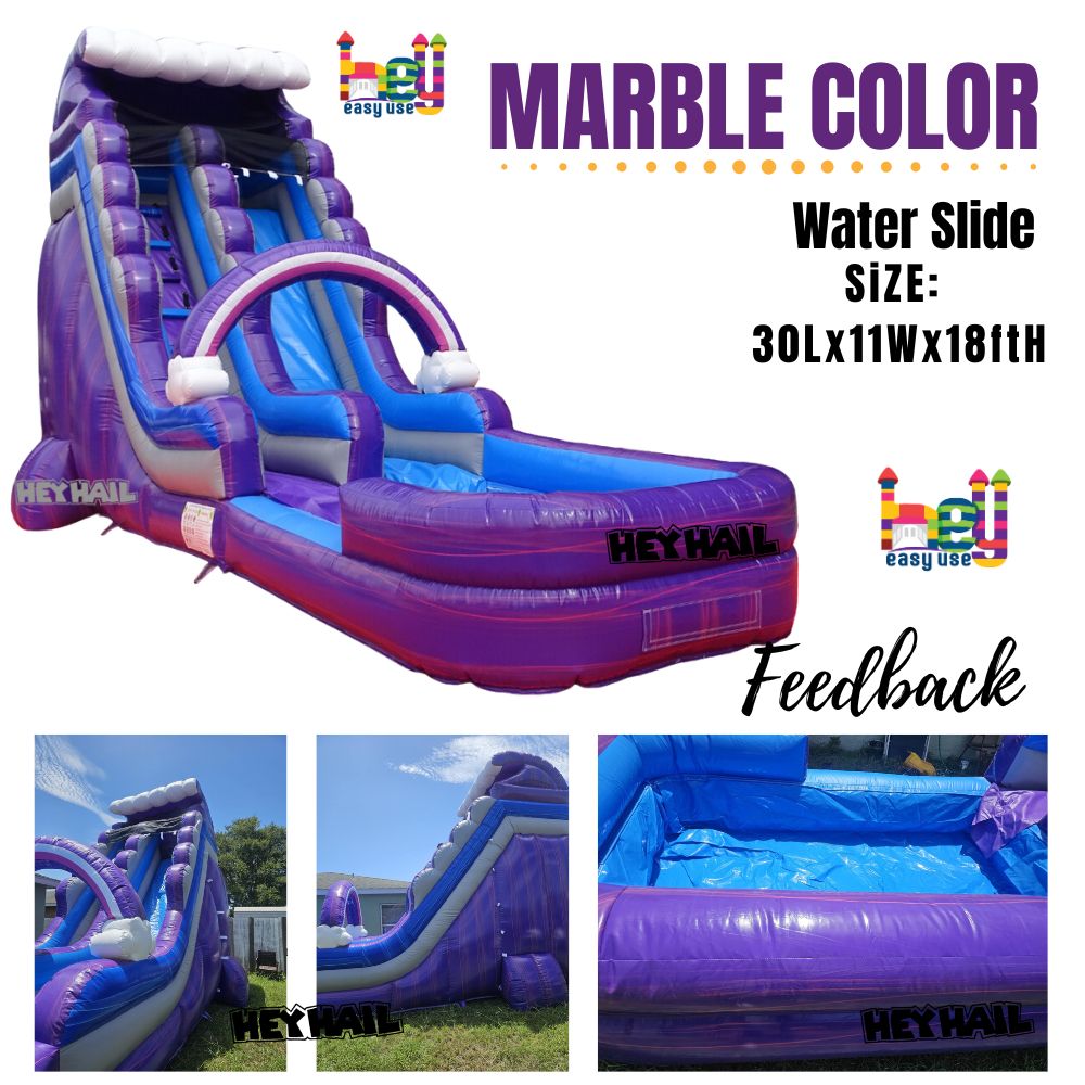 Purple Inflatable Marble Slide With Pool